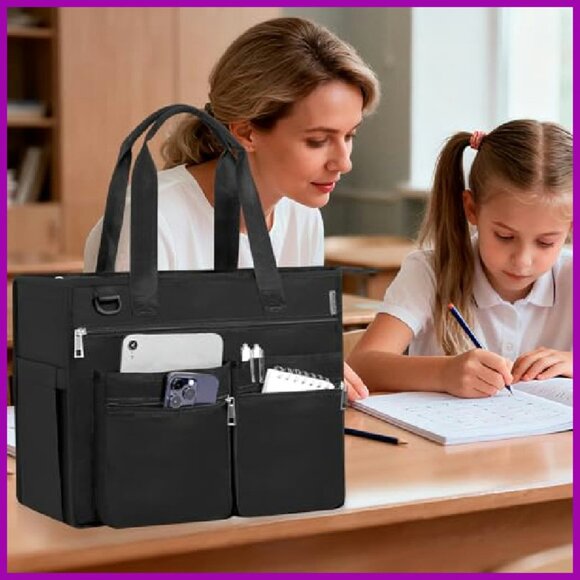 Large Tote Bag with 13 Pockets for Work Travel Gym Laptop - Picture 6 of 7